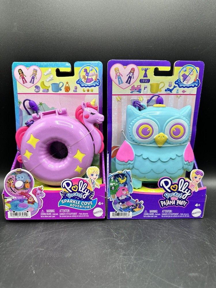Polly Pocket Pajama Party Owl Compact & Sparkle Cove Adventure NEW