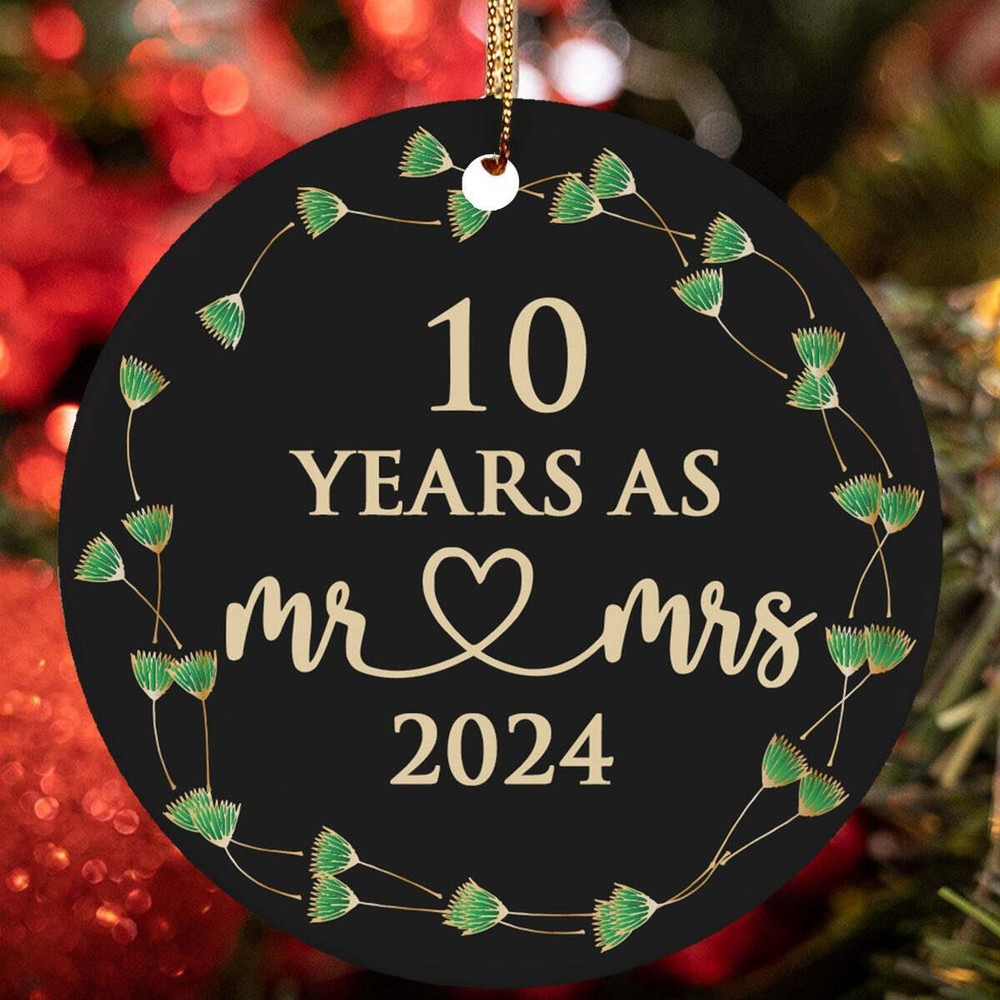 10 Years As Mr   Mrs Ornament 10th Anniversary Christmas Gift Tree Decor Hanging