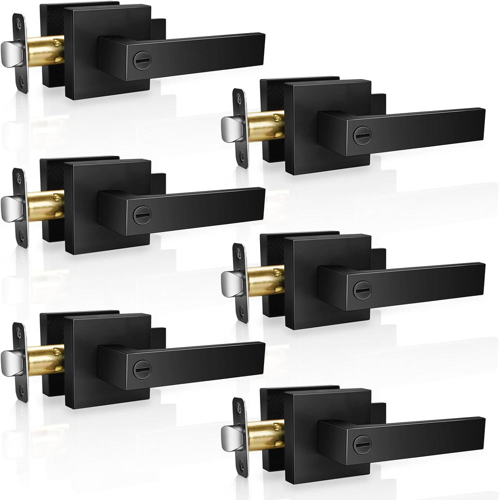 6 Pack Modern Black Door Handles Privacy Door Levers Black Door Knobs Interio...