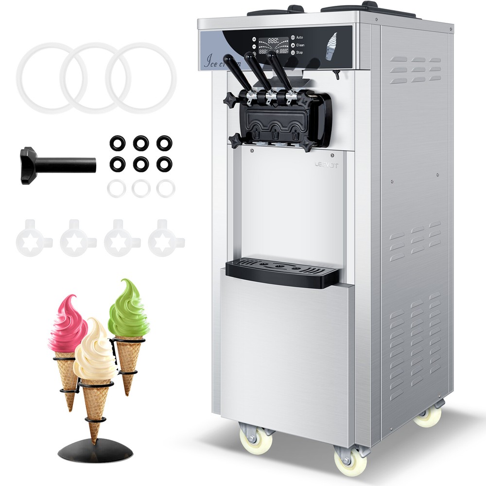 LEEVOT Commercial Ice Cream Machine 3 Flavors Soft Serve Yogurt Maker