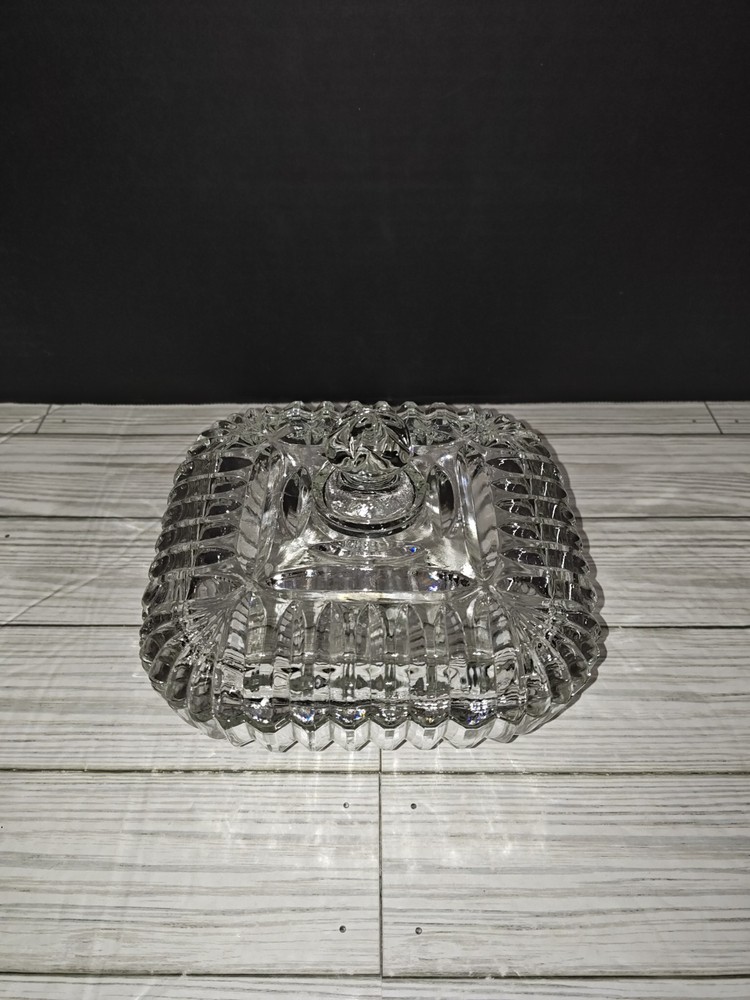 Vintage Anchor Hocking Square Scalloped Glass Candy Dish Canister with Lid