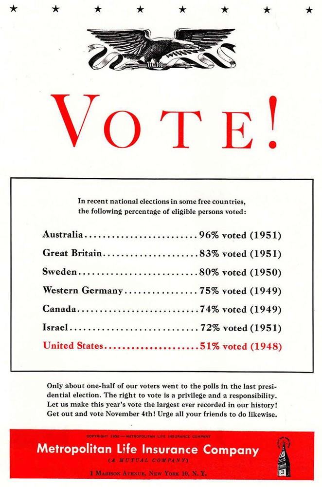 1952 Metropolitan Life Insurance: Vote Vintage Print Ad