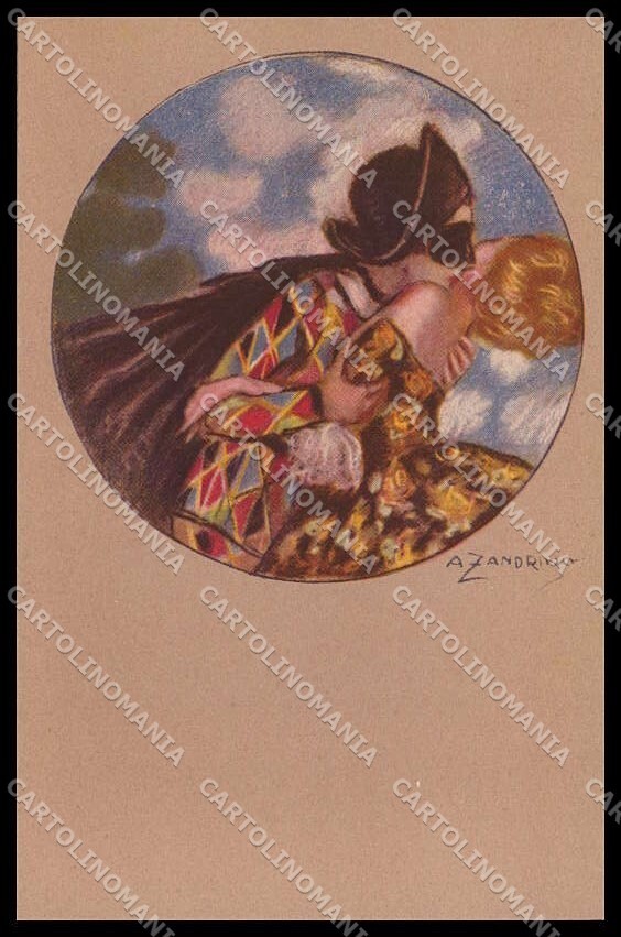 Signed A. Zandrino Carnival Harlequin Lady Art Print ZG6770