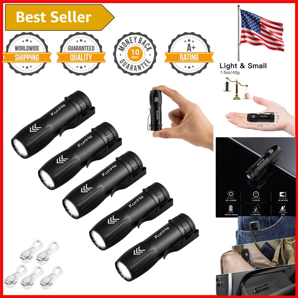 Compact 300 Lumen Mini Rechargeable Flashlights - Perfect For Everyday Carry