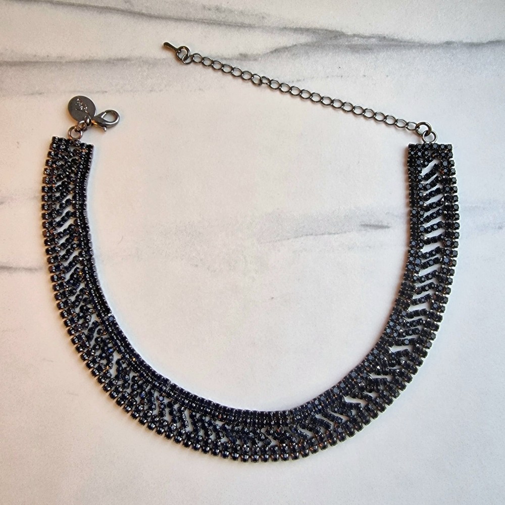 Lovisa Black Crystal Diamanté Choker Necklace 30-40cm Costume Jewellery