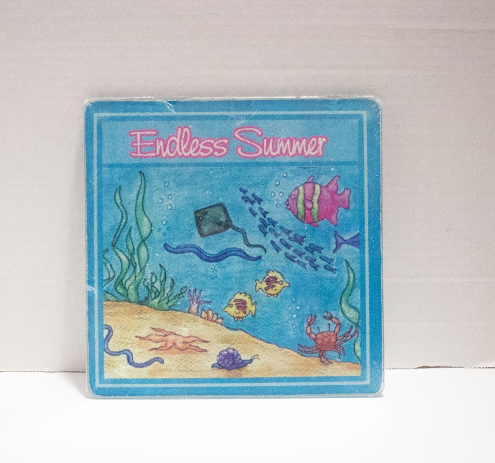Trivet Decorative 7.75” Endless Summer Square Textured Glass Sea Ocean Fish NEW