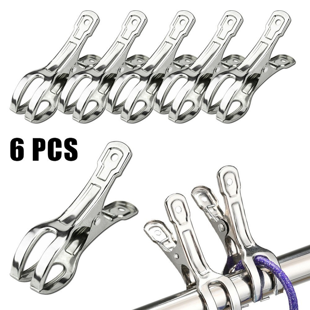 6Pcs 9CM-Stainless-Steel Heavy Duty Large Beach Towel Clips Clothes Pegs Pins