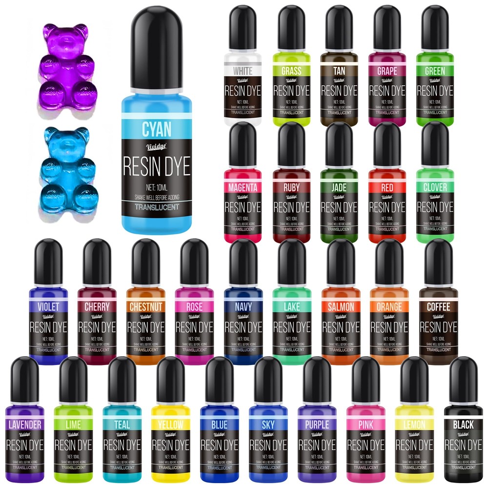 30-Color Epoxy Resin Dye Kit 0.35oz Translucent Pigment for Jewelry & Crafts  