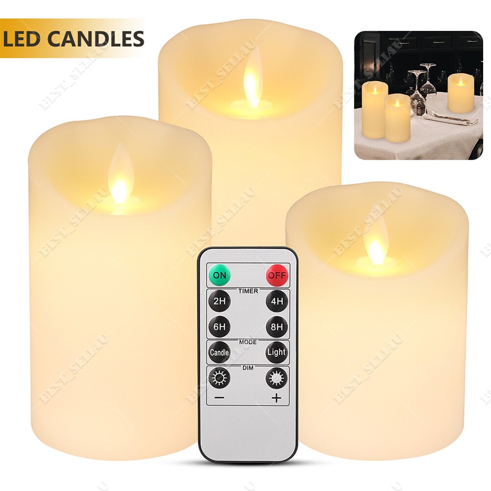 3 PCS Flameless Pillar Candle Flickering Moving Wick LED Candles Remote Control