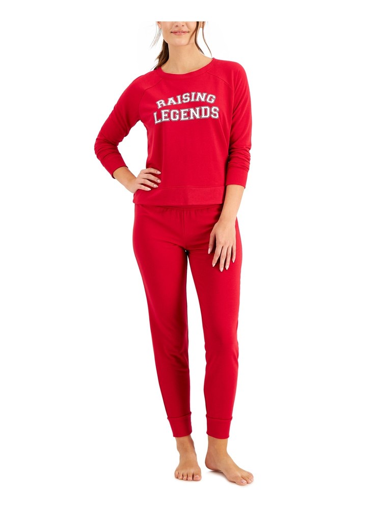 FAMILY PJs Womens Red Top Elastic Band Long Sleeve Lounge Pants Pajamas L