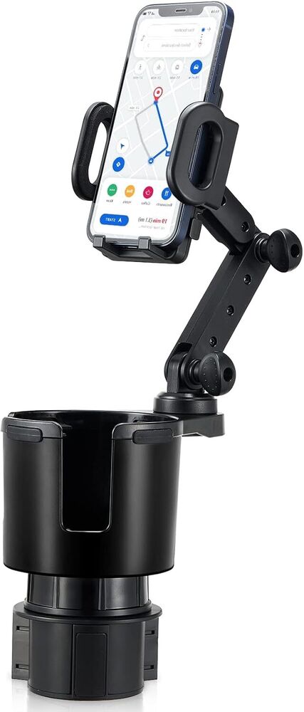 2-in-1 Cup Holder Cell Phone Holder w/360° rotating stand and adjustable base