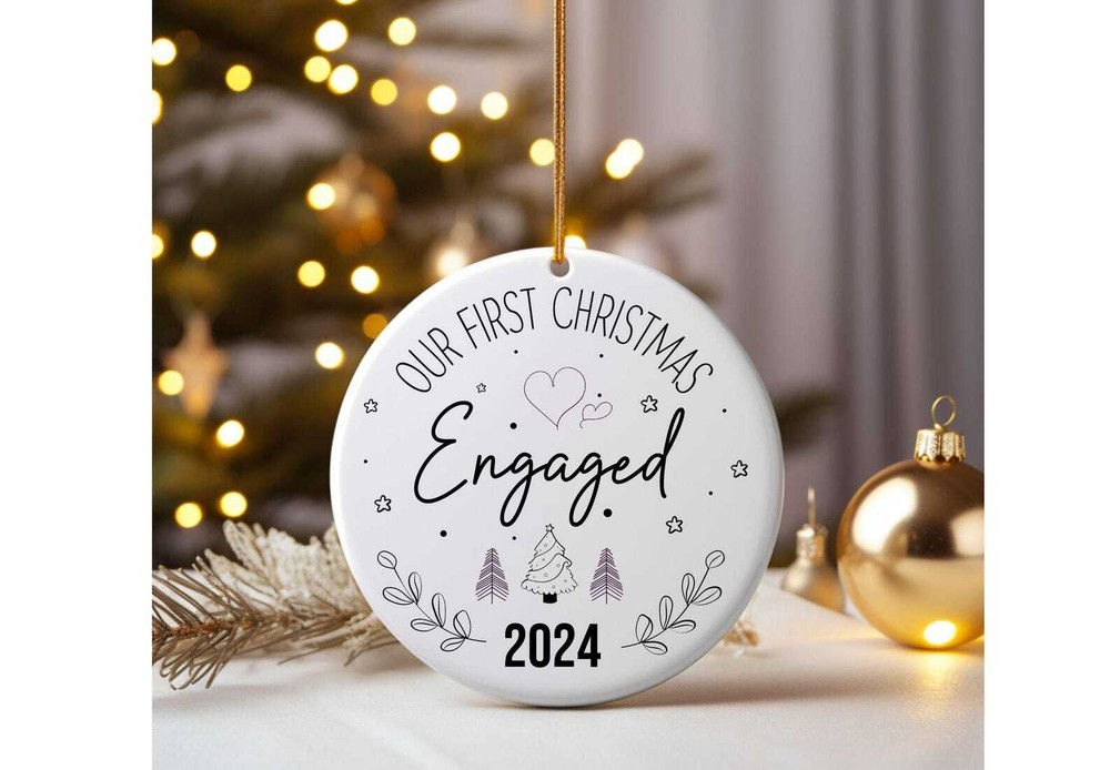 First Christmas Engaged Ceramic Ornament - Holiday Keepsake Gift in Two Shapes