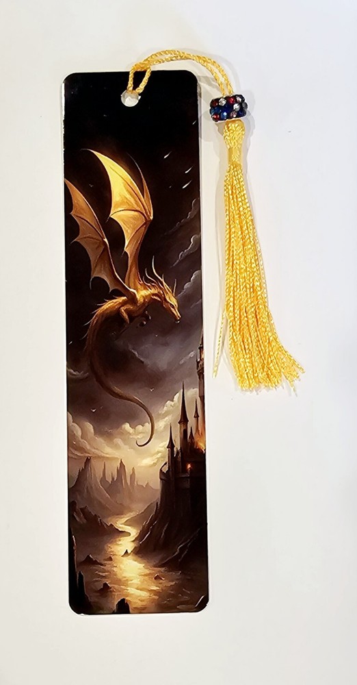 Fourth Wing Violet's Golden Dragon Andarna Aluminum Metal Bookmark with Bead