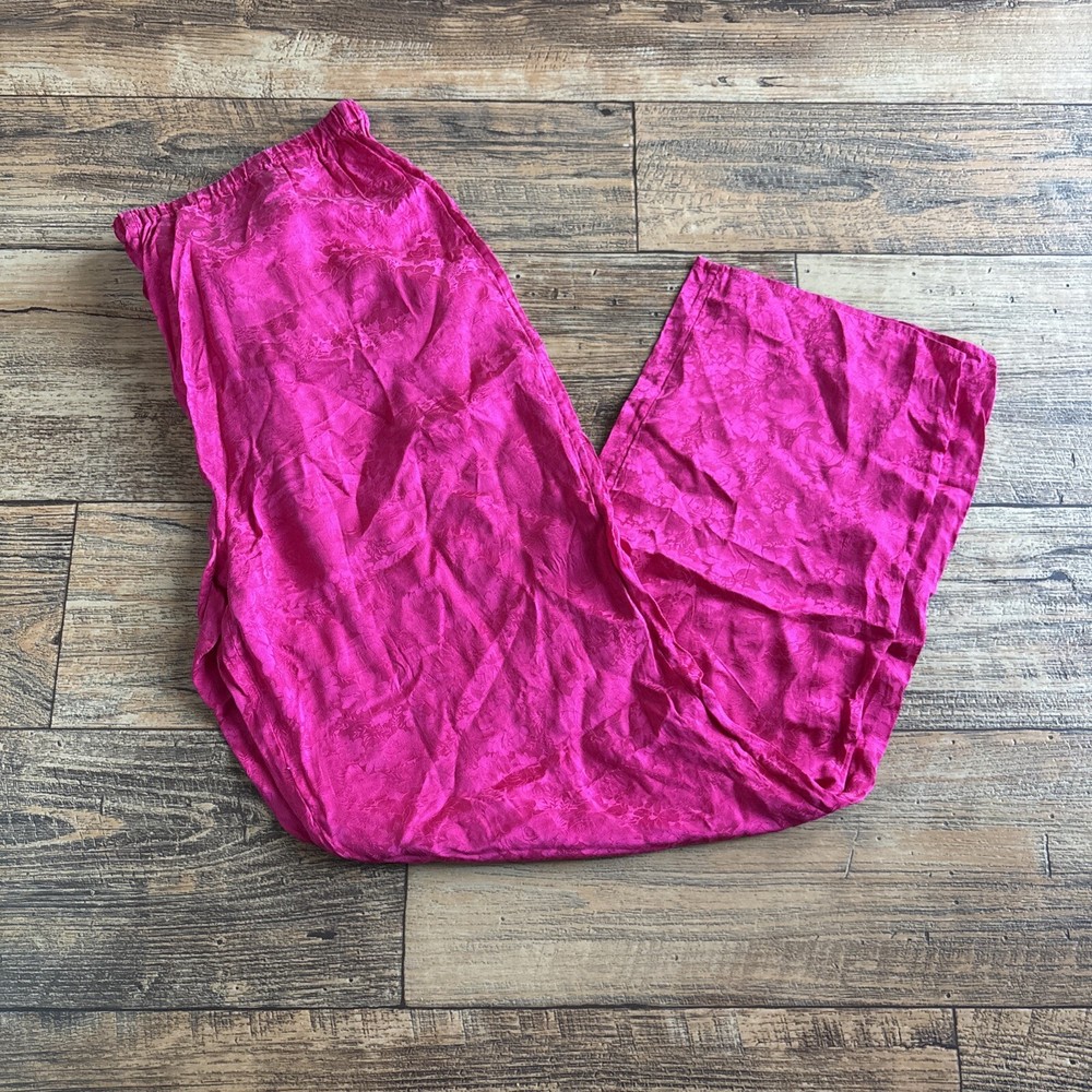 Vintage 100% Silk Pajama Pants pink Floral Print No Brand Size Small