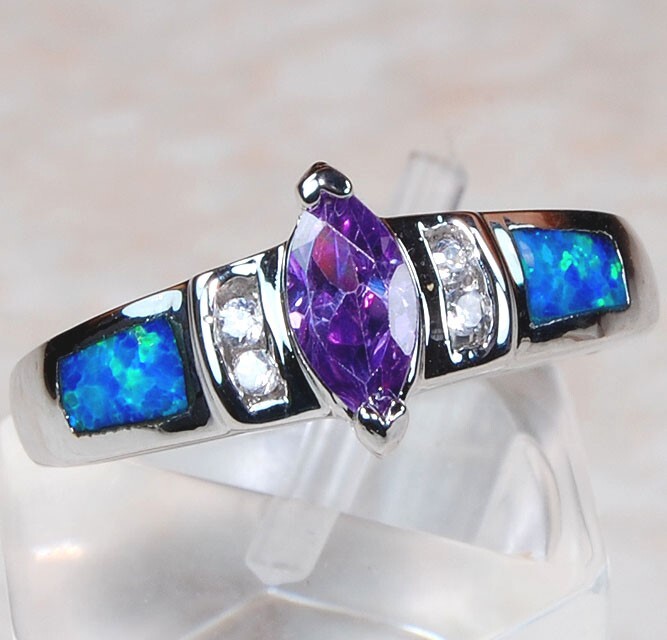 1CT Amethyst & Australian Opal 925 Sterling Silver Ring Jewelry Sz 6 BA4