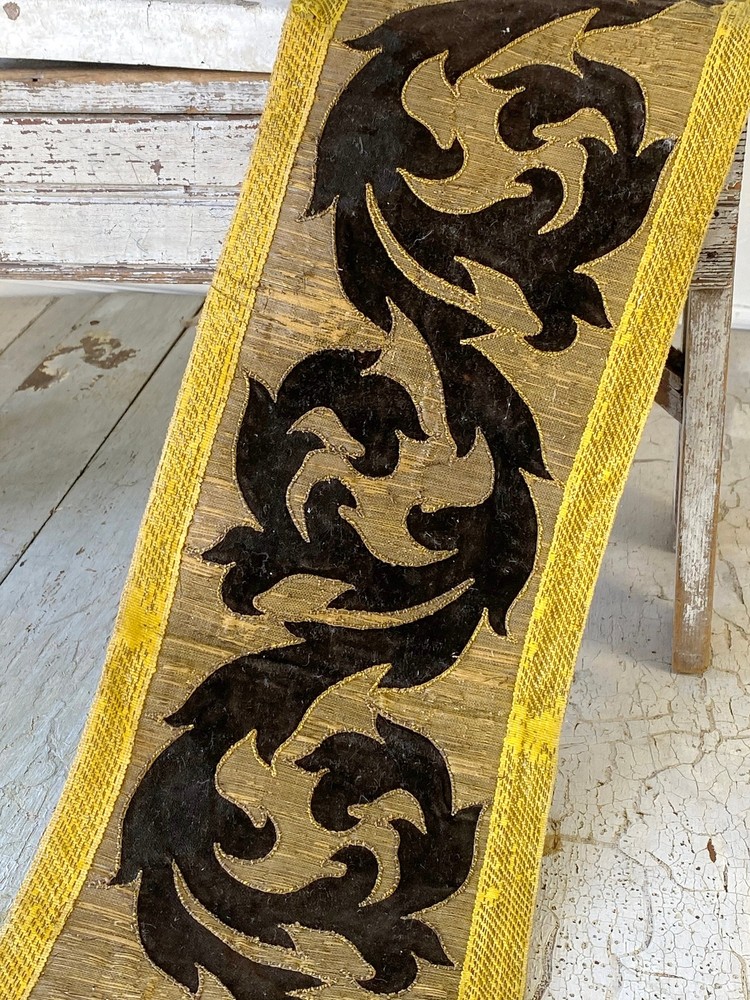 Antique Portuguese 18th Century brocade applique metallic embroidery brown velv