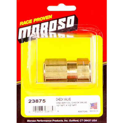 Moroso 23875, One Natural Brass One Way Oil Check Valve Performance Racing Parts