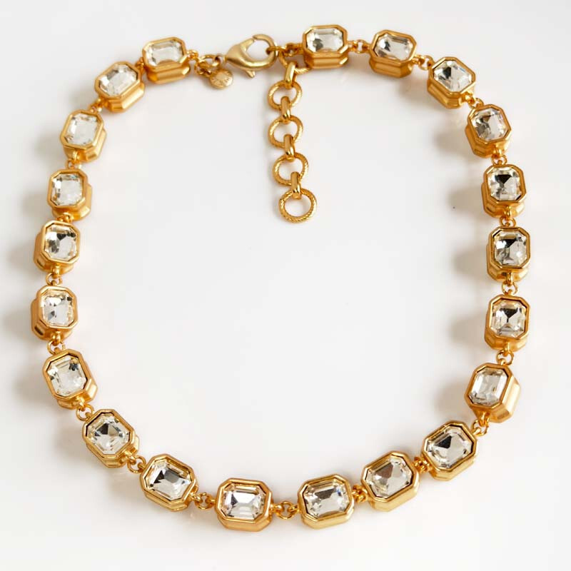 16-inch JCrew Crystal Square Necklace for Women Elegant Party & Vacation Jewelry
