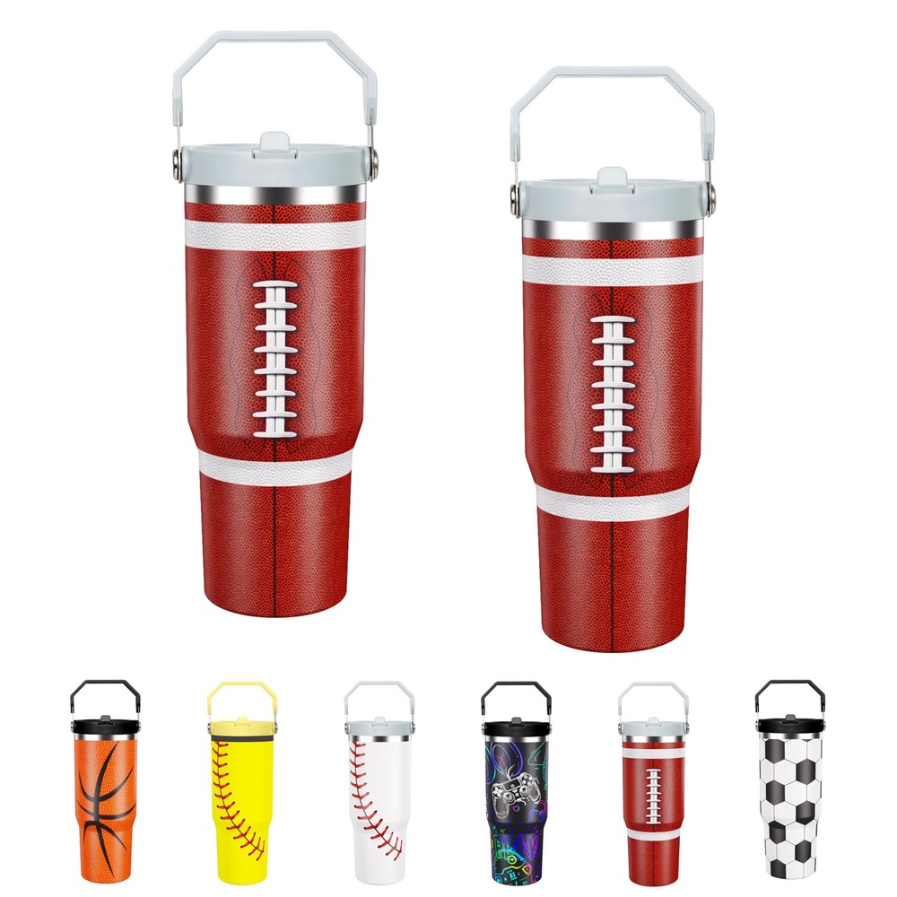 Football Lover 30 oz Flip Straw Tumbler with Handle - Team Spirit Design