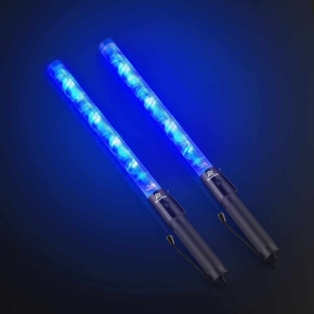 2 Pack 21 Inch Blue LED Traffic Wands for Night Safety Control