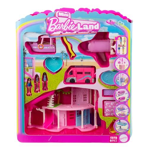Barbie Mini BarbieLand DreamHouse & 3-Vehicle Playset with 4 1.5-Inch Dolls