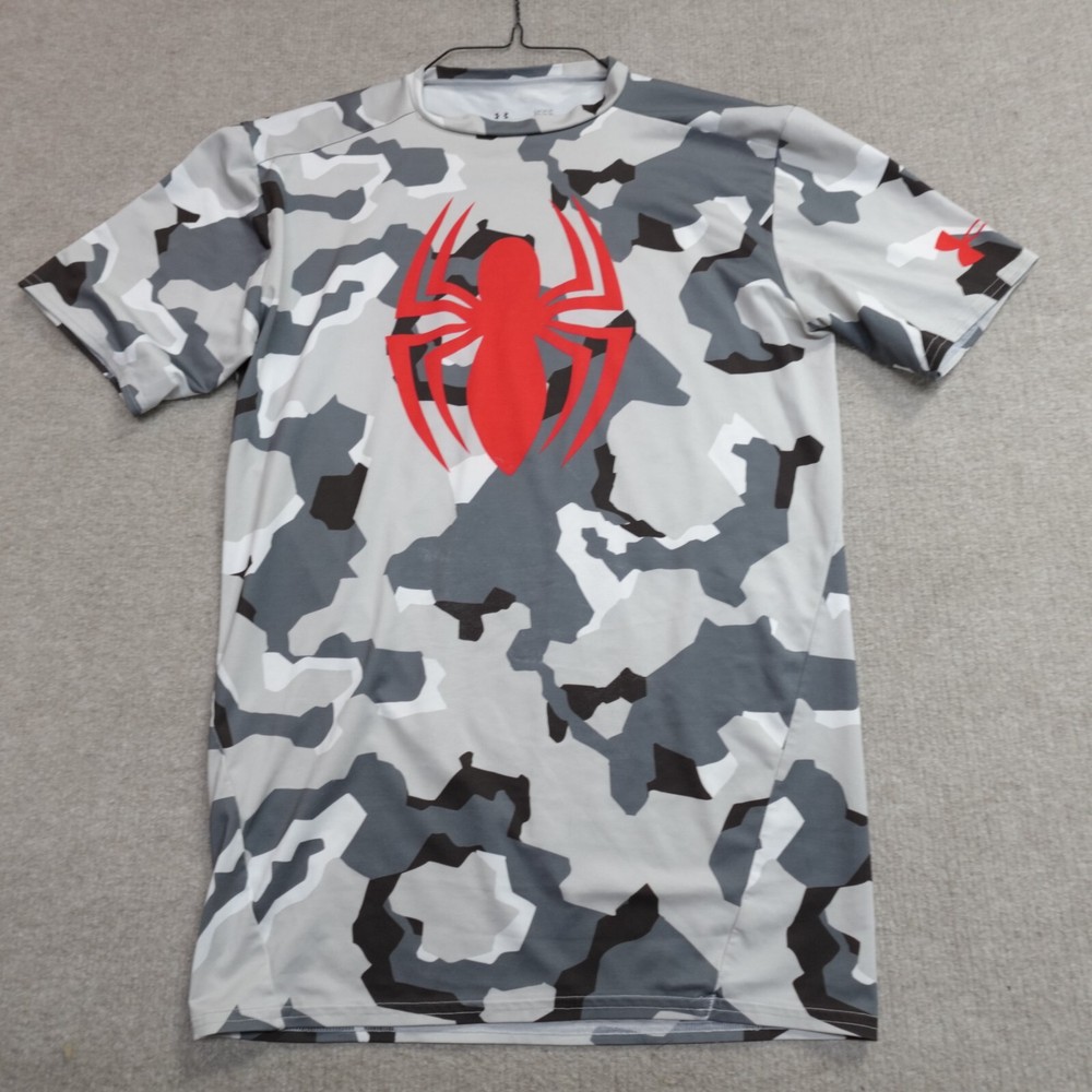 Under Armour Spiderman Gray Camo Compression Rashguard Size Large