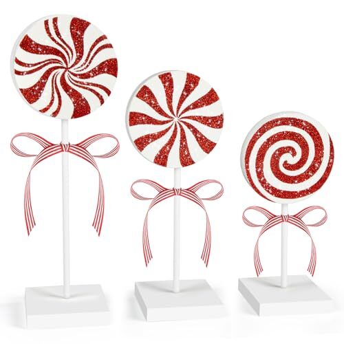 3 Pieces Christmas Table Decorations Wood Candy Set, Red Christmas Tiered Cute
