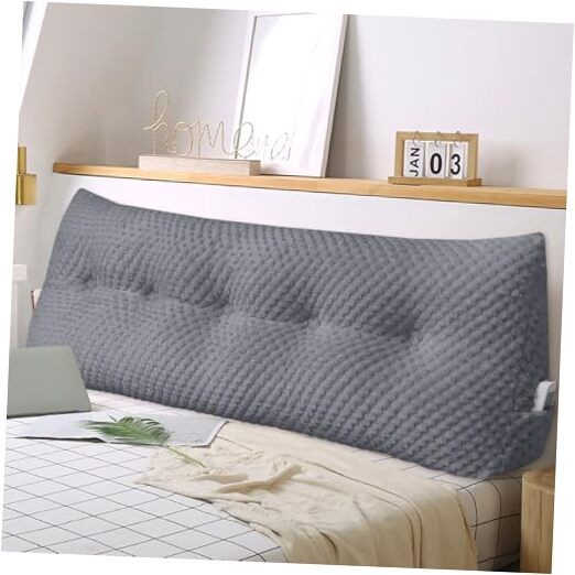Large Triangular Headboard Wedge Pillow Soft and Queen-59x8x20inch Dark Gray