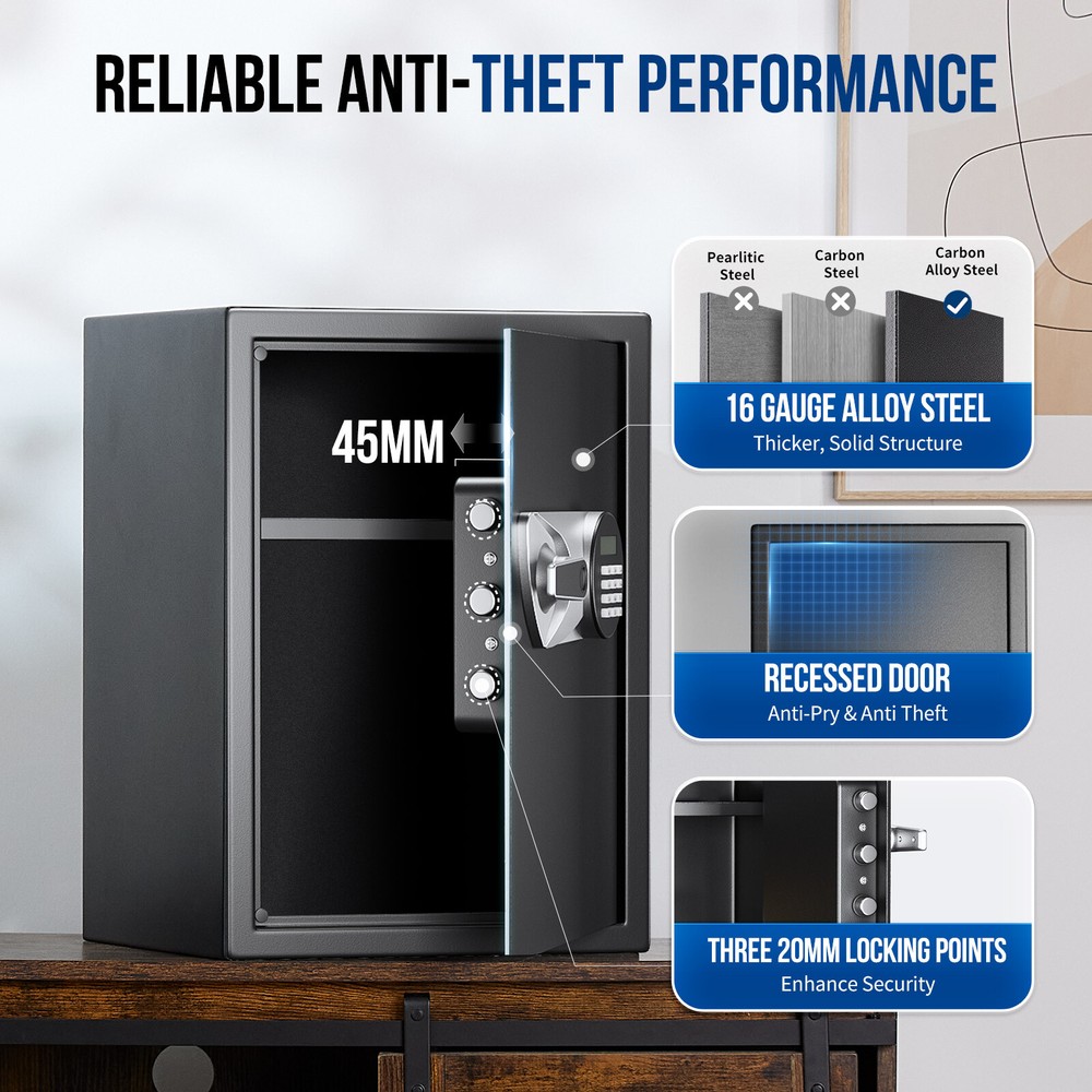 Biometric Fingerprint Safe Box with Digital Keypad and Steel Lock for Home Security  -image