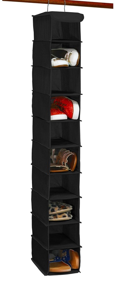 10 Shelves Closet Hanging Shoe Organizer, Black