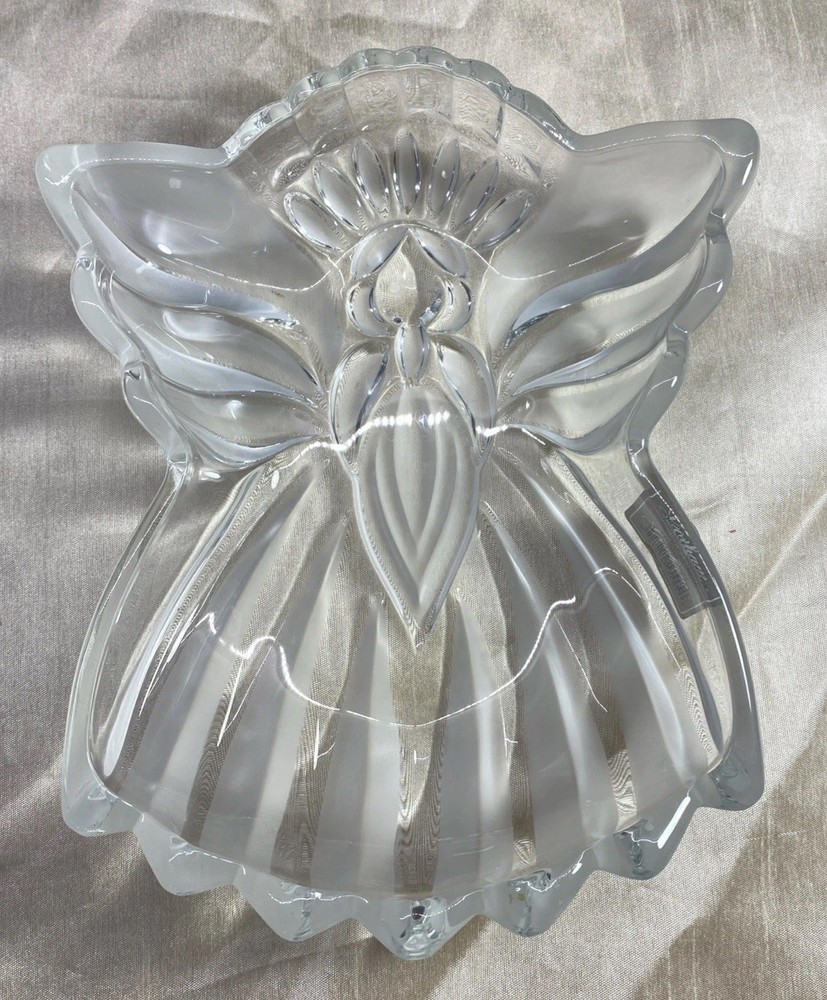Gorham 8.5 Inch Frosted Etched Lead Crystal Angel Candy Dish Made in Germany