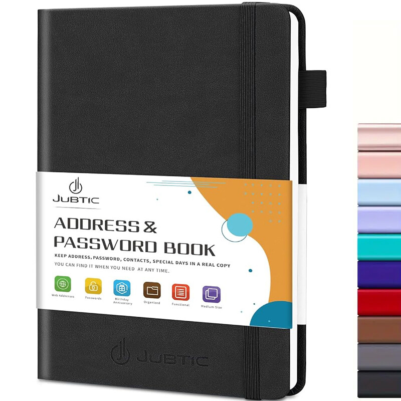 Hardcover Address Book with Alphabetical Tabs and Password Keeper