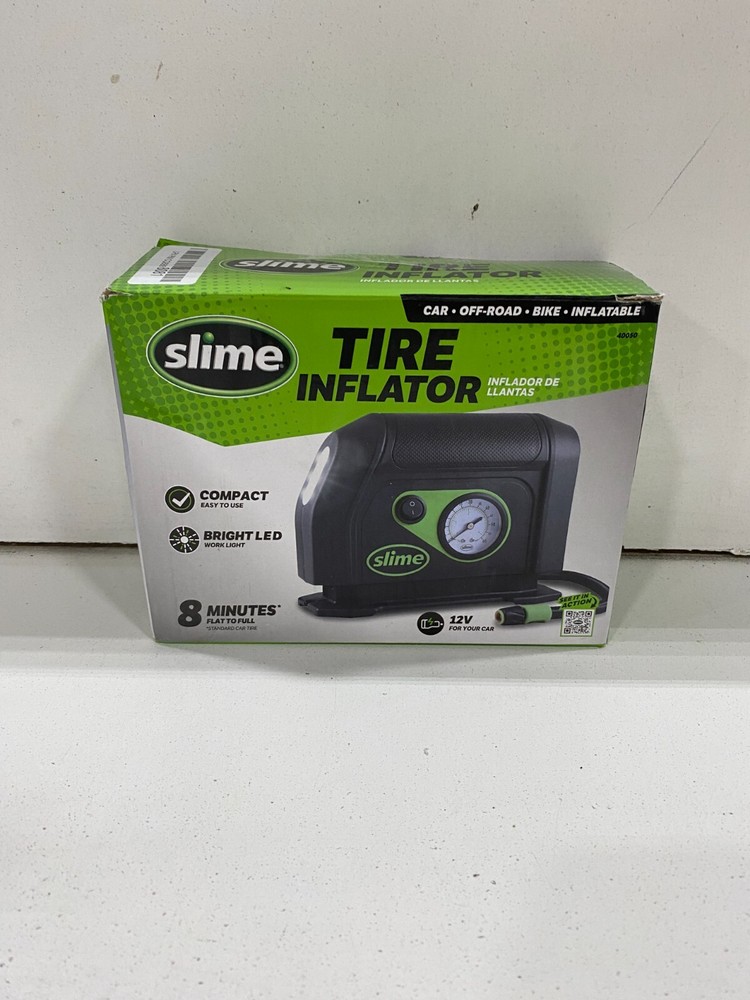 Slime Tire Inflator, Portable Car Air Compressor, 100 Psi Dial Gauge