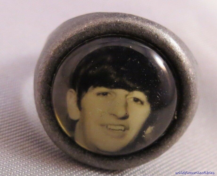 VINTAGE 60S BEATLES RINGO STARR SILVER GUMBALL RING bw photo adjustable jewelry