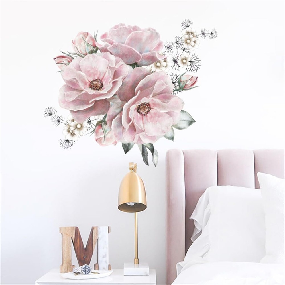 Large Pink Peony Flower Wall Sticker Decor Floral Cluster Home Wall Decals Re...