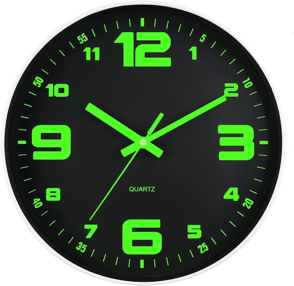 Silent Luminous Wall Clock with Night Light 12 Inch White