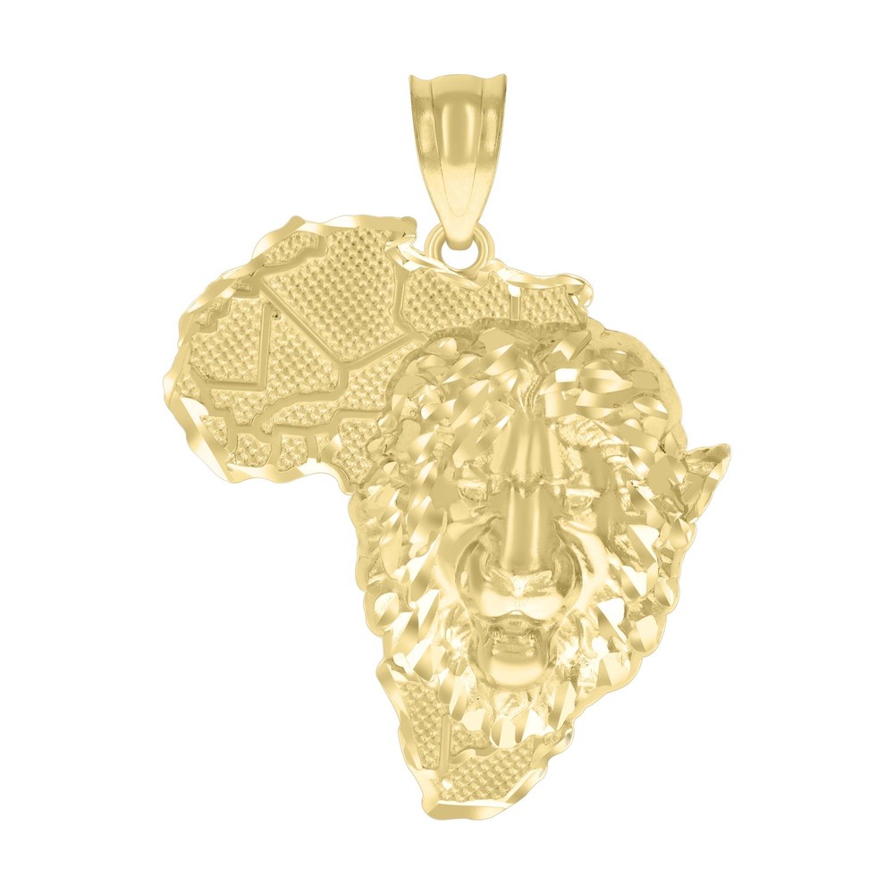 10K Yellow Gold Lion Head Africa Map Globe Pendant for Men