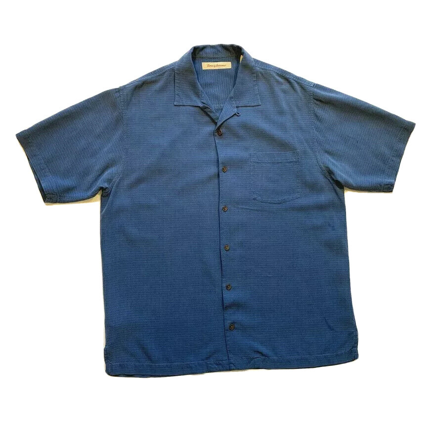 Tommy Bahama Hawaiian Shirt Men Medium M Button Up Silk Stripe Beach Summer Pool