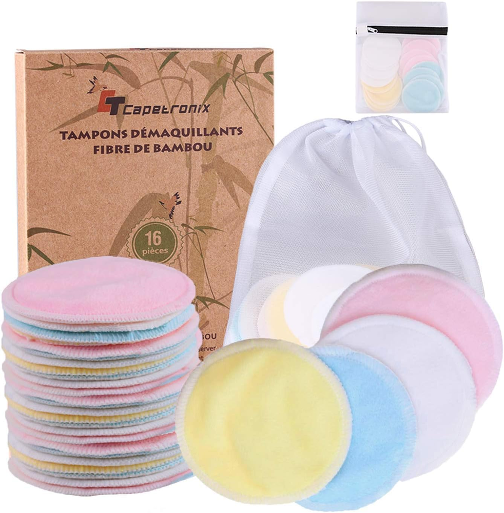 16 Eco-Friendly Reusable Makeup Remover Pads with Laundry Bag - 100% Cotton