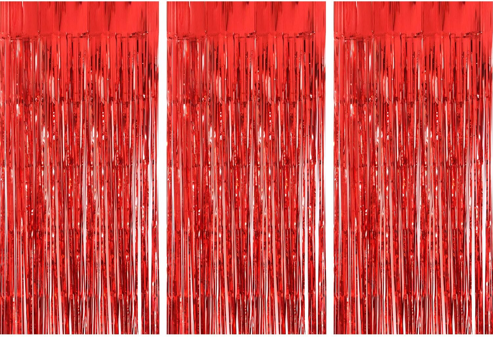 3 Pcs Christmas Foil Curtains 3.28Ft X 6.56Ft Wall Backdrop Favors for Christmas