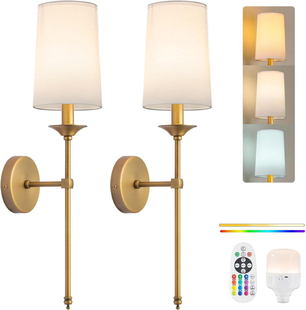 Set of 2 Rechargeable Dimmable Battery Operated Wall Sconces with Timer