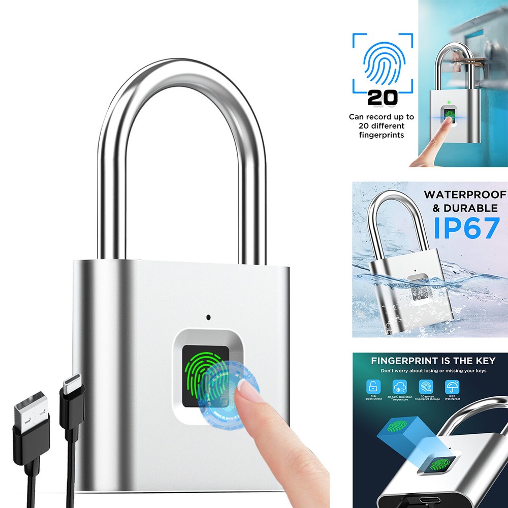 Biometric Fingerprint Padlock Rechargeable Keyless Waterproof Smart Lock-image