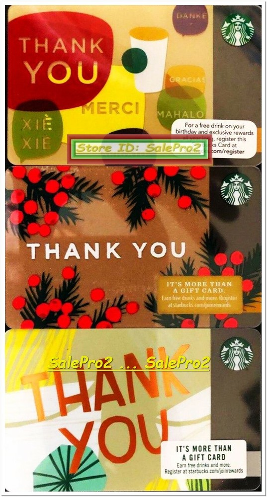 Rare 3x Starbucks USA Thank You Merci Gift Card Lot 2010-2018 Collectible