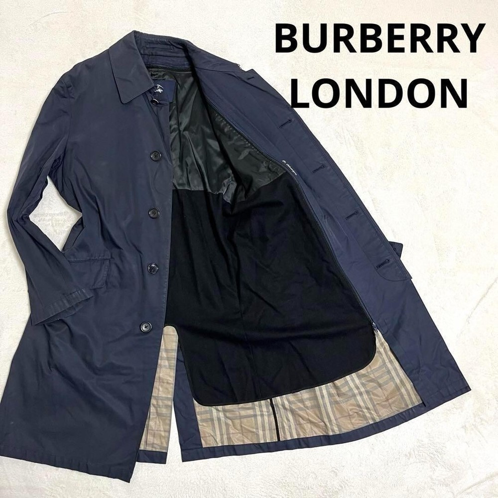 Burberry London Soutien collar Coat Navy Liner Cotton Nylon Men Size L Used