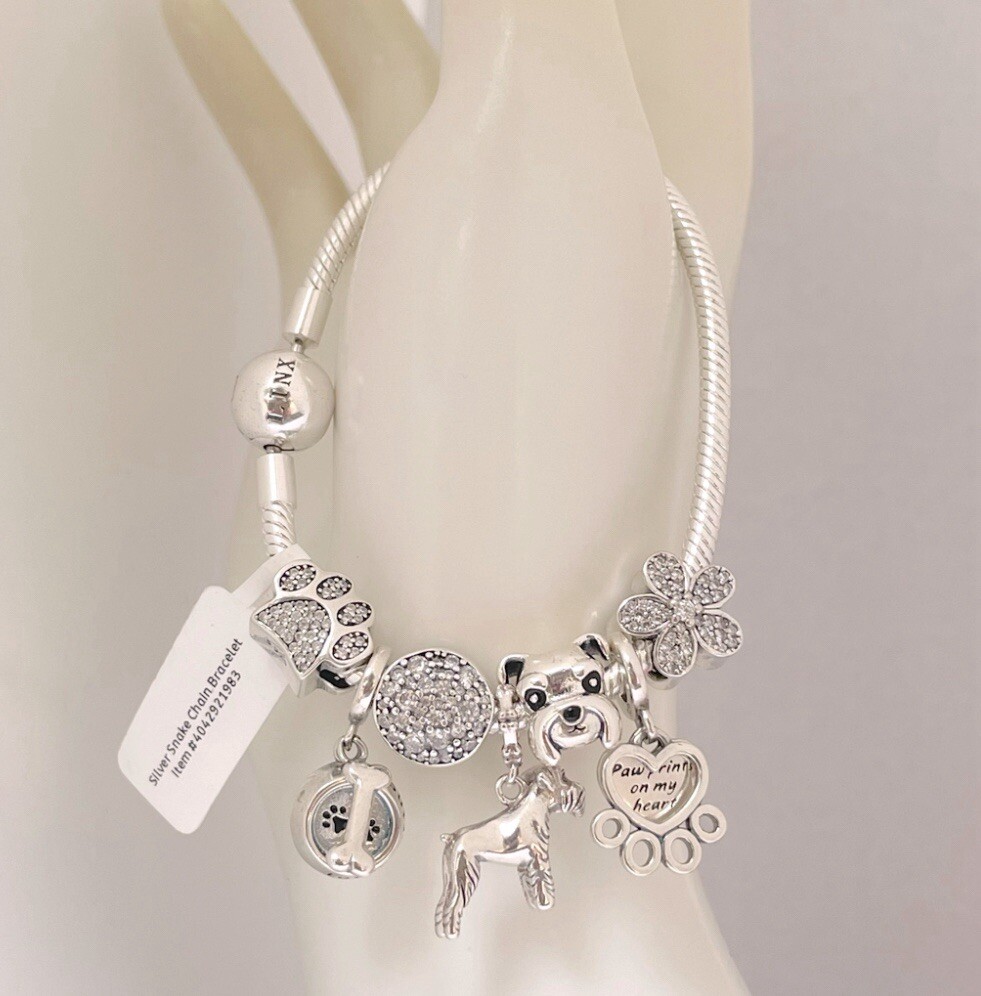 Linx Silver Snake Chain Bracelet with Schnauzer Themed Charms