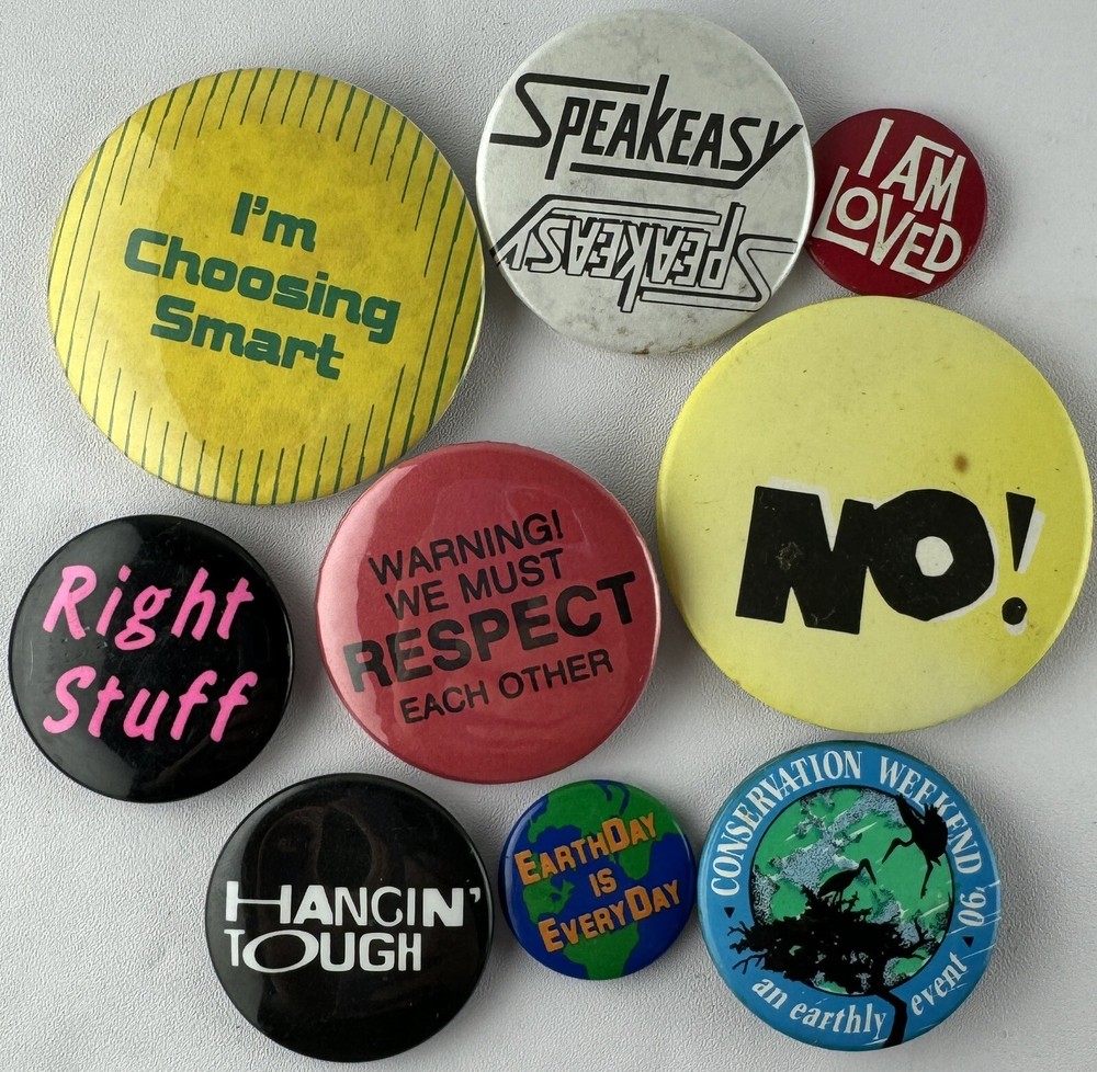 Vintage Lot Of 9 Iconic Fashionable RETRO Pin Pack- Conservation, Earth Day, NO!