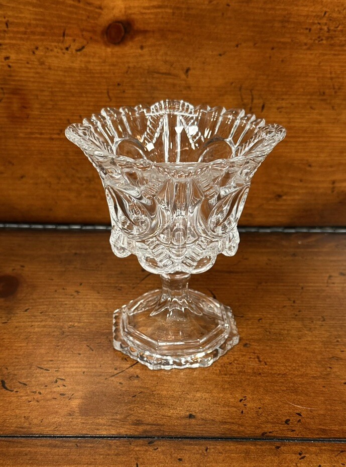 Vintage Clear Crystal Pedestal Candy Dish Bowl Footed Compote Gift