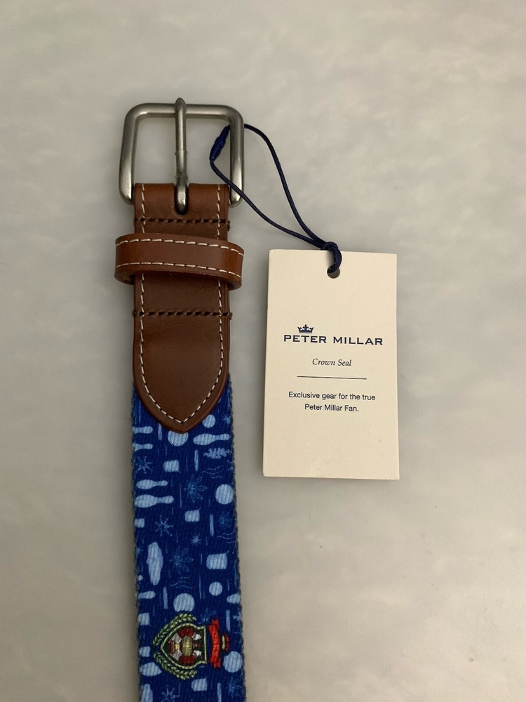 PETER MILLAR Golf Belt 40 Leather Canvas Blue Bowling The Oaks Sarasota FL USA
