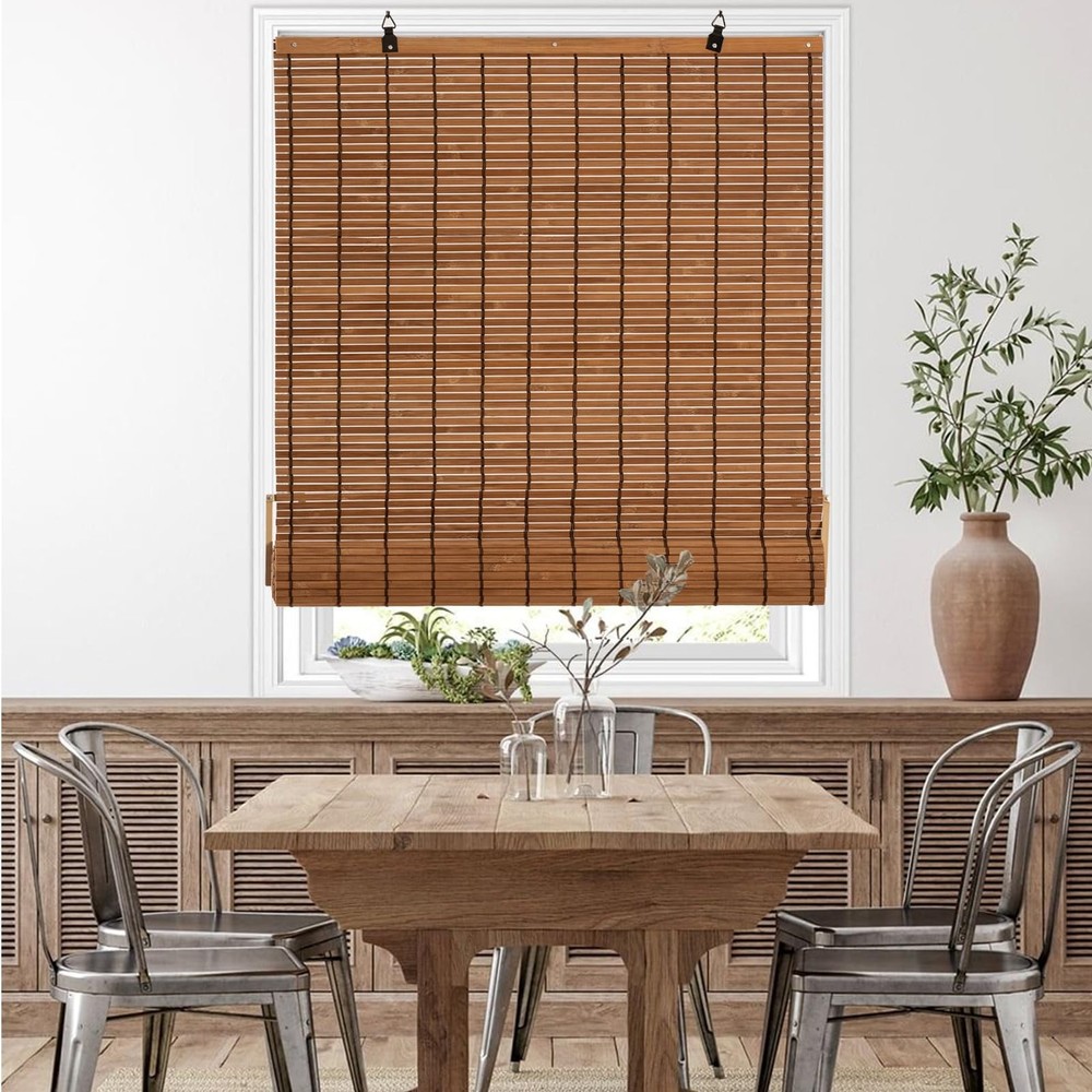 Cordless Bamboo Roman Shades Roll Up Light Filtering Blinds for Windows
