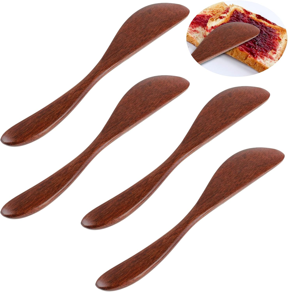 4Pcs Wooden Butter Knife Set for Cheese Jelly Sandwich Spreading